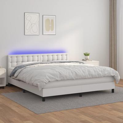 Boxspring met matras en LED kunstleer wit 160x200 cm