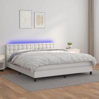 Boxspring met matras en LED kunstleer wit 160x200 cm - thumbnail