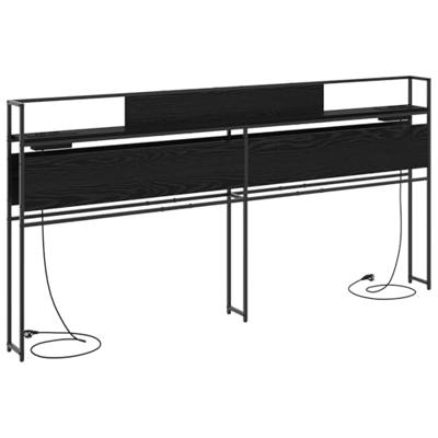 Opberghoofdbord met plank Zwart eiken 200 cm Bewerkt hout