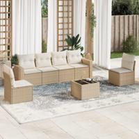 7-delige Loungeset met kussens poly rattan beige - thumbnail