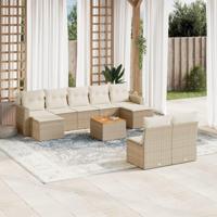 10-delige Loungeset met kussens poly rattan beige - thumbnail
