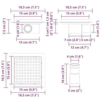 VidaXL Dot doucheafvoer zilver 15 x 15 cm roestvrij staal 304