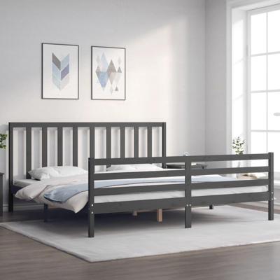 Bedframe met hoofdbord massief hout grijs 200x200 cm