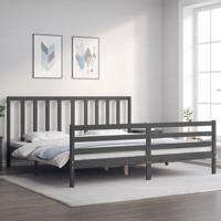 Bedframe met hoofdbord massief hout grijs 200x200 cm - thumbnail