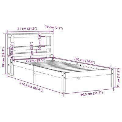Bedframe met hoofdbord massief grenenhout wasbruin 75x190 cm