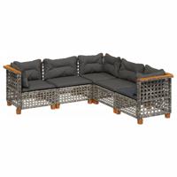5-delige Loungeset met kussens poly rattan grijs - thumbnail