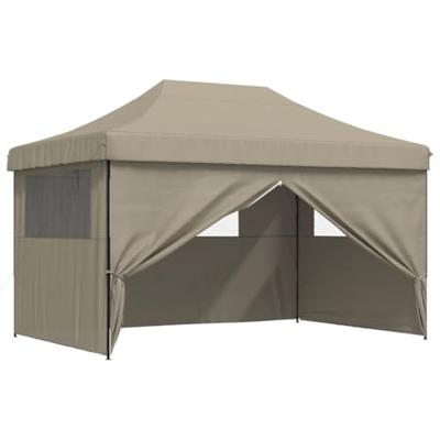 Partytent 2,95 x 4,4 meter inklapbaar pop-up met 4 zijwanden taupe