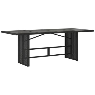 Tuintafel met glazen blad 190x80x75 cm poly rattan zwart - thumbnail