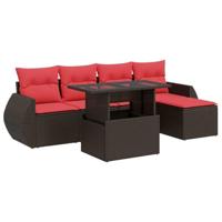 6-delige Loungeset met kussens poly rattan acacia bruin - thumbnail