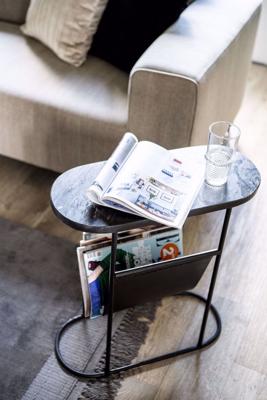 By-Boo Bijzettafel 'Daily' marmer en leer met tijdschriftenhouder, kleur zwart