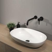 Opzetwastafel Luca Sanitair Ovaal 57x38x13.5 Mineral Stone Glans Wit Luca Sanitair - thumbnail