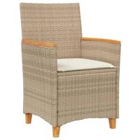 Tuinstoelen 2 st met kussens poly rattan en massief hout beige - thumbnail