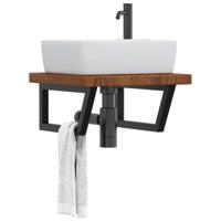 Badkamer wandschap staal en massief eikenhout - thumbnail