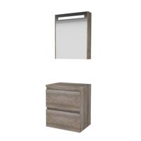 Basic-Line Premium 46 Badkamermeubelset - 60 x 46 cm - Greeploos - 2 Lades - Wastafelblad - Spiegelkast met LED Verlichting - Scotch Oak - thumbnail