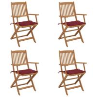 vidaXL Tuinstoelen 4 st inklapbaar met kussens massief acaciahout - thumbnail
