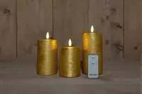 Anna&apos;s Collection LED kaars 3d flame rustiek set 7.5 cm goud 3 stuks - thumbnail