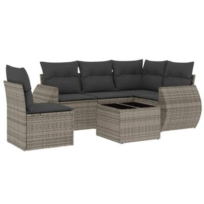 6-delige Loungeset met kussens poly rattan grijs