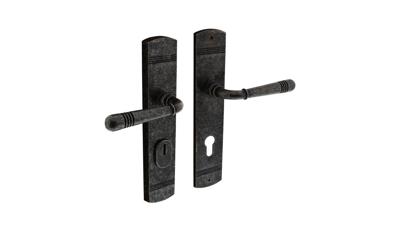 Achterdeurbeslag Emily kruk/kruk profielcilindergat 72mm met kerntrek beveiliging oud grijs