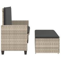 Tuinbank met kussens en voetenbank poly rattan lichtgrijs - thumbnail