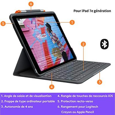 LOGITECH - Bluetooth-toetsenbordhoes voor iPad 10.2 (7e generatie) Slim Folio iPad 10.2 (7e, 8e en 9e generatie) - AZERTY - Grijs
