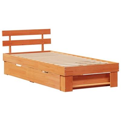 Bedframe met lade met hoofdeinde met opslag Wasbruin 90 x 190 cm Massief grenenhout Bedframe met lade met hoofdeinde met opslag Wasbruin 90 x 190 cm Massief grenenhout