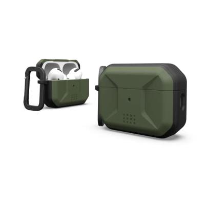 URBAN ARMOR GEAR UAG Civiele hoes voor de Apple AirPods Pro 2022 [compatibel met draadloos opladen/status-LED zichtbaar, Lightning-connectordeksel, afneembare karabijnhaak] Olijfje