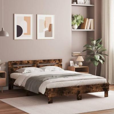 Bedframe met hoofdeinde bewerkt hout gerookt eiken 150x200 cm
