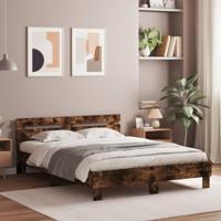 Bedframe met hoofdeinde bewerkt hout gerookt eiken 150x200 cm - thumbnail