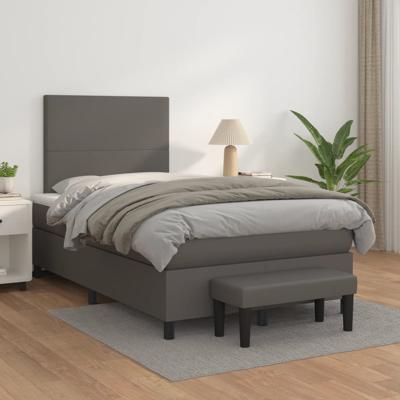 Boxspring met matras kunstleer grijs 160x200 cm - thumbnail