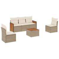 6-delige Loungeset met kussens poly rattan beige - thumbnail