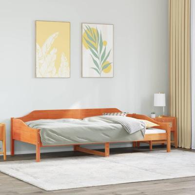 Bedframe zonder matras massief grenenhout wasbruin 90x190 cm