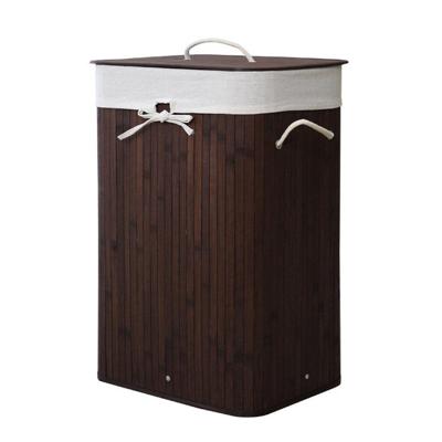 Homestyle Pro rechthoekige bamboe wasmand 40x30x60 cm bruin/wit