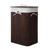 Homestyle Pro rechthoekige bamboe wasmand 40x30x60 cm bruin/wit - thumbnail