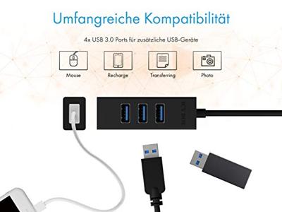 ICY BOX 4-poorts USB Hub 3.0 met USB 3.0-verbinding, geïntegreerde kabel, aluminium, zwart