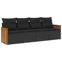 4-delige Loungeset met kussens poly rattan zwart - thumbnail