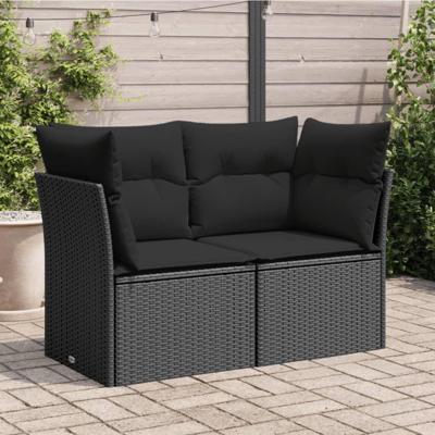 Tuinbank 2-zits met kussens poly rattan zwart Tuinbank 2-zits met kussens poly rattan zwart