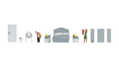 NOCH 16287 H0 Themaset slaapkamer figuren Kant-en-klaar model