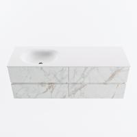 MONDIAZ VICA 140cm badmeubel onderkast Carrara 4 lades. Wastafel MOON links 1 kraangat, kleur Talc. - thumbnail