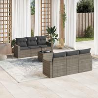 7-delige Loungeset met kussens poly rattan grijs - thumbnail
