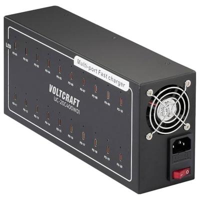 VOLTCRAFT UC-20C400W01 USB-oplader 400 W 20x USB-C USB PD Zwart Binnen USB Power Delivery (USB-PD)