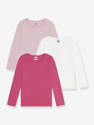 Set van 3 t-shirts voor meisjes van katoen met lange mouwen PETIT BATEAU rozen Set van 3 t-shirts voor meisjes van katoen met lange mouwen PETIT BATEAU rozen