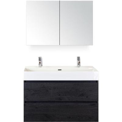 Maxx XL Badmeubelset 100 cm - Black Oak - Wastafel Kube 2 Kraangaten met Spiegelkast