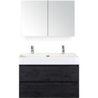 Maxx XL Badmeubelset 100 cm - Black Oak - Wastafel Kube 2 Kraangaten met Spiegelkast - thumbnail