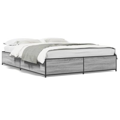 Bedframe bewerkt hout metaal grijs sonoma eiken 150x200 cm - thumbnail