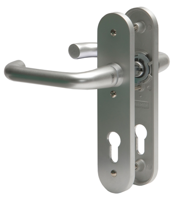 Nemef 3253P/B Rs Beslag kortschild afgerond | D kruk-kruk | beslagset | geveerd | krukstift 8mm | F1 aluminium | PC72-blind | draairichting rechts - Nemef 3253P/B Rs Beslag kortschild afgerond | D kruk-kruk | beslagset | geveerd | krukstift 8mm | F1 aluminium | PC72-blind | draairichting rechts -