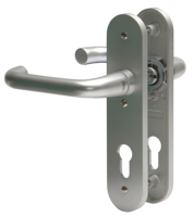 Nemef 3253P/B Rs Beslag kortschild afgerond | D kruk-kruk | beslagset | geveerd | krukstift 8mm | F1 aluminium | PC72-blind | draairichting rechts - - thumbnail