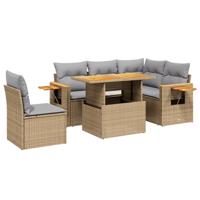 6-delige Loungeset met kussens poly rattan beige - thumbnail