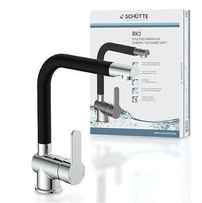 Keukenmengkraan Schutte Rio Hoge Draaibare Uitloop Chroom en Mat Zwart