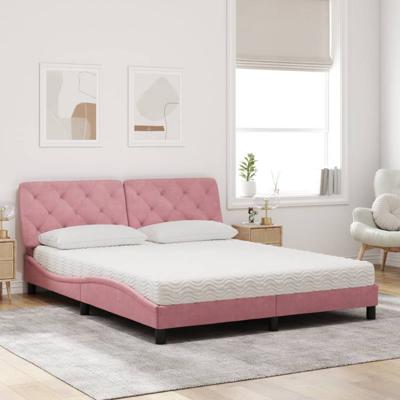 Bed met matras fluweel roze 160x200 cm