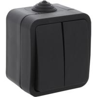 Q-LINK Serieschakelaar Dubbel Opbouw Spatwaterdicht IP54 Mat Zwart - thumbnail